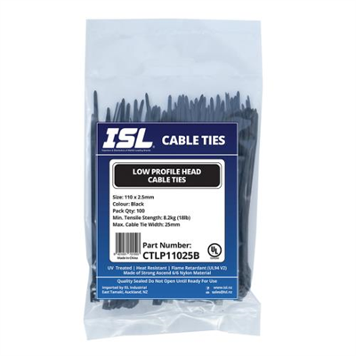 ISL 110x2.5mm Low Profile Cable Tie - UV Blk - 100pk