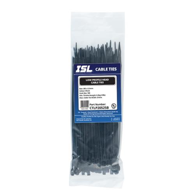 ISL 205x2.5mm Low Profile Cable Tie - UV Blk - 100pk