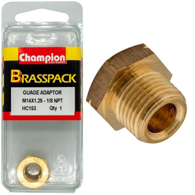 Champion Gauge Adaptor Brass M14x1.25 Male-1/8 NPT Female1pk